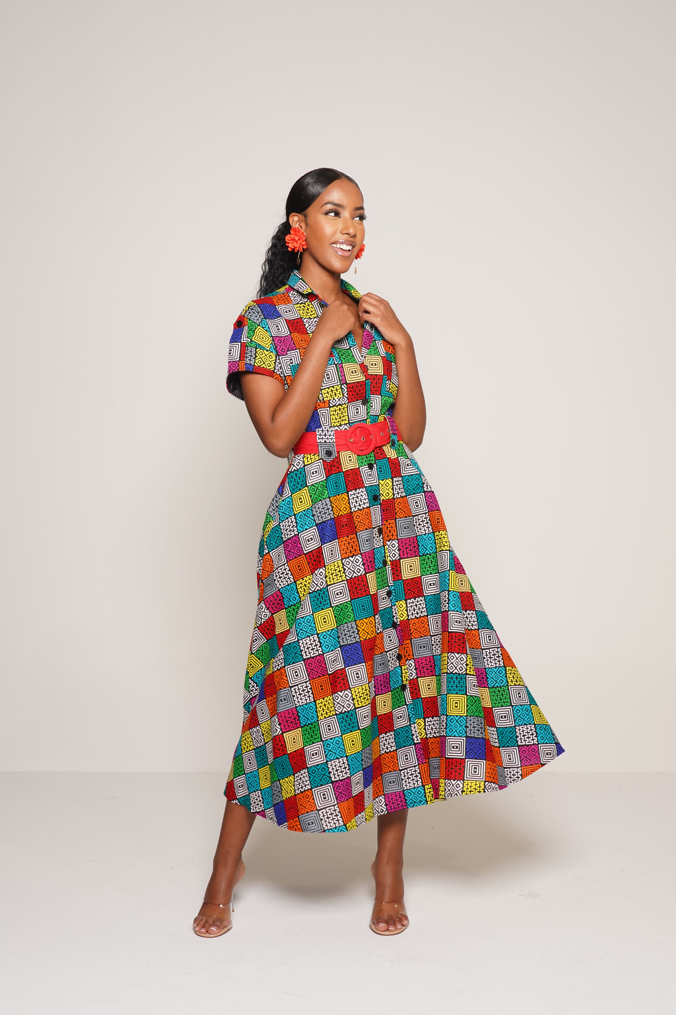 MUSEA BELTED ANKARA MIDI DRESS Lili Creation