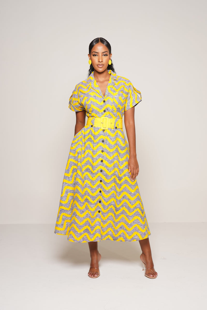 MAZIE BELTED ANKARA MIDI DRESS – Lili Creation