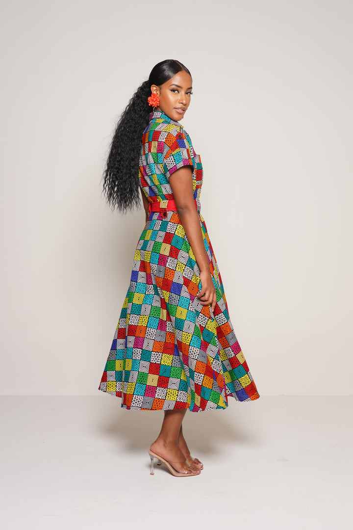 MUSEA BELTED ANKARA MIDI DRESS Lili Creation