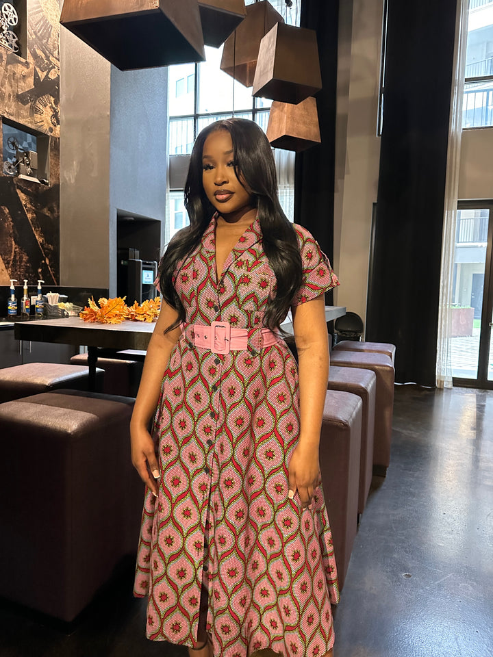 MUSEA BELTED ANKARA MIDI DRESS Lili Creation