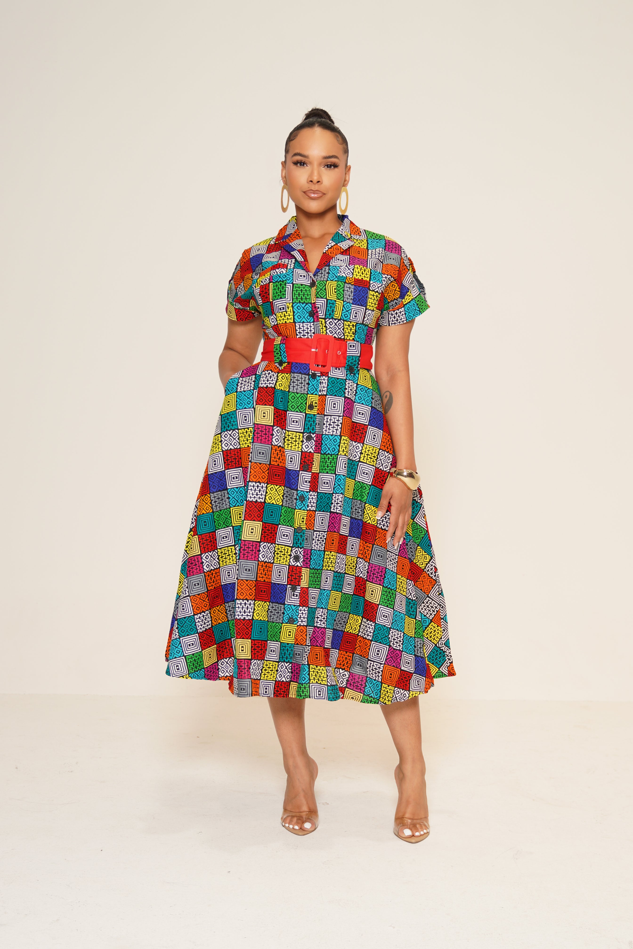 MAZIE BELTED ANKARA MIDI DRESS Lili Creation