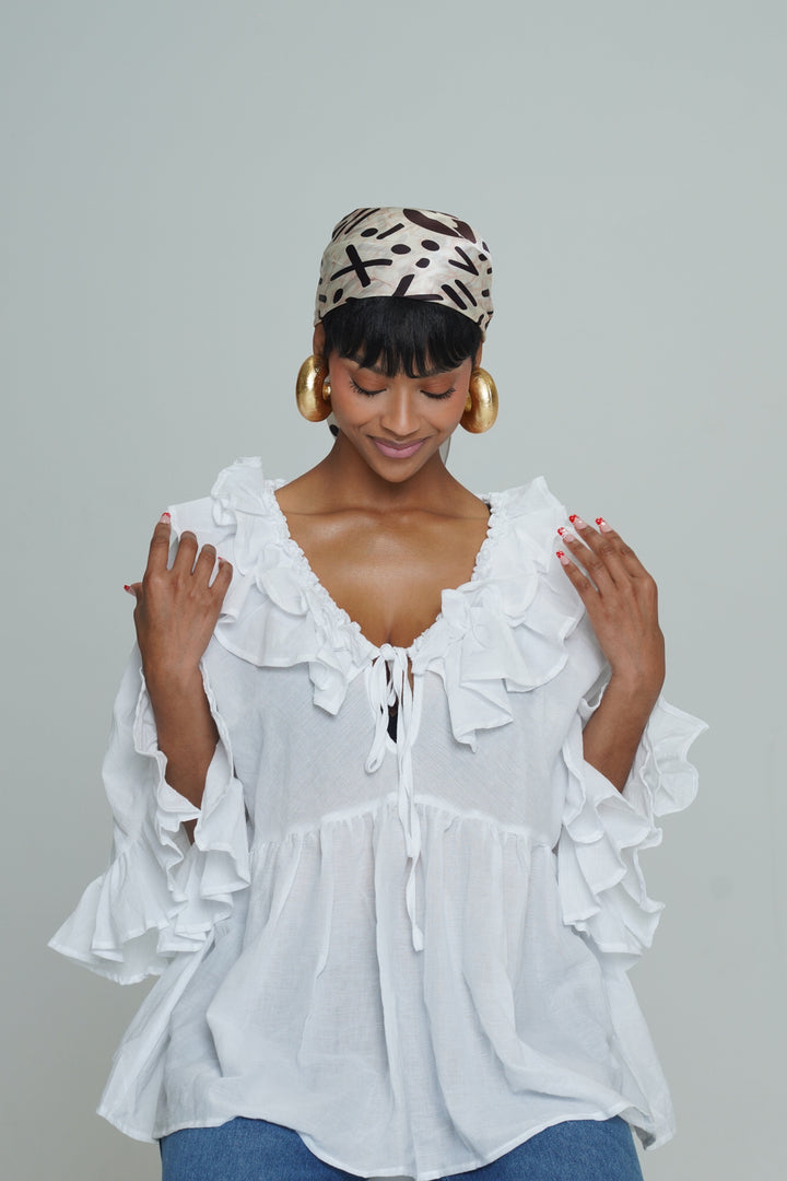 LUNA LINEN WHITE FLOOLY TOP Lili Creation
