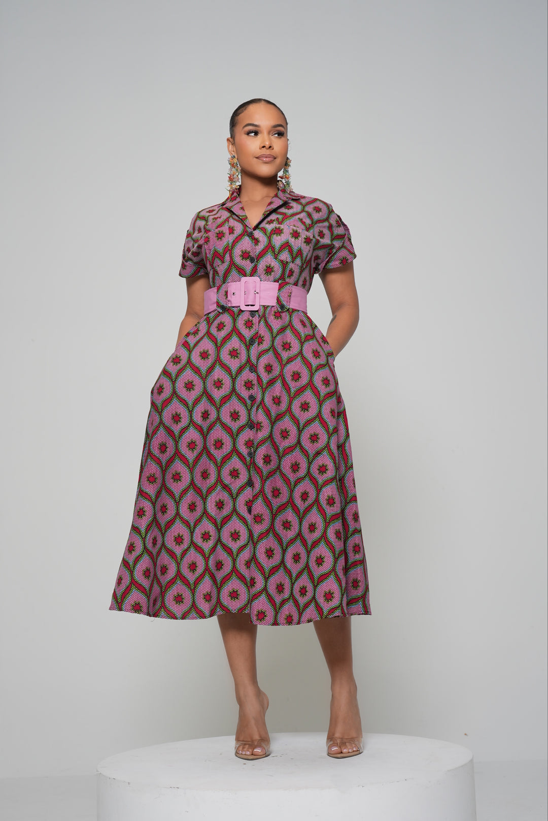 MUSEA BELTED ANKARA MIDI DRESS Lili Creation