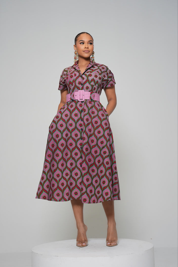 MUSEA BELTED ANKARA MIDI DRESS Lili Creation