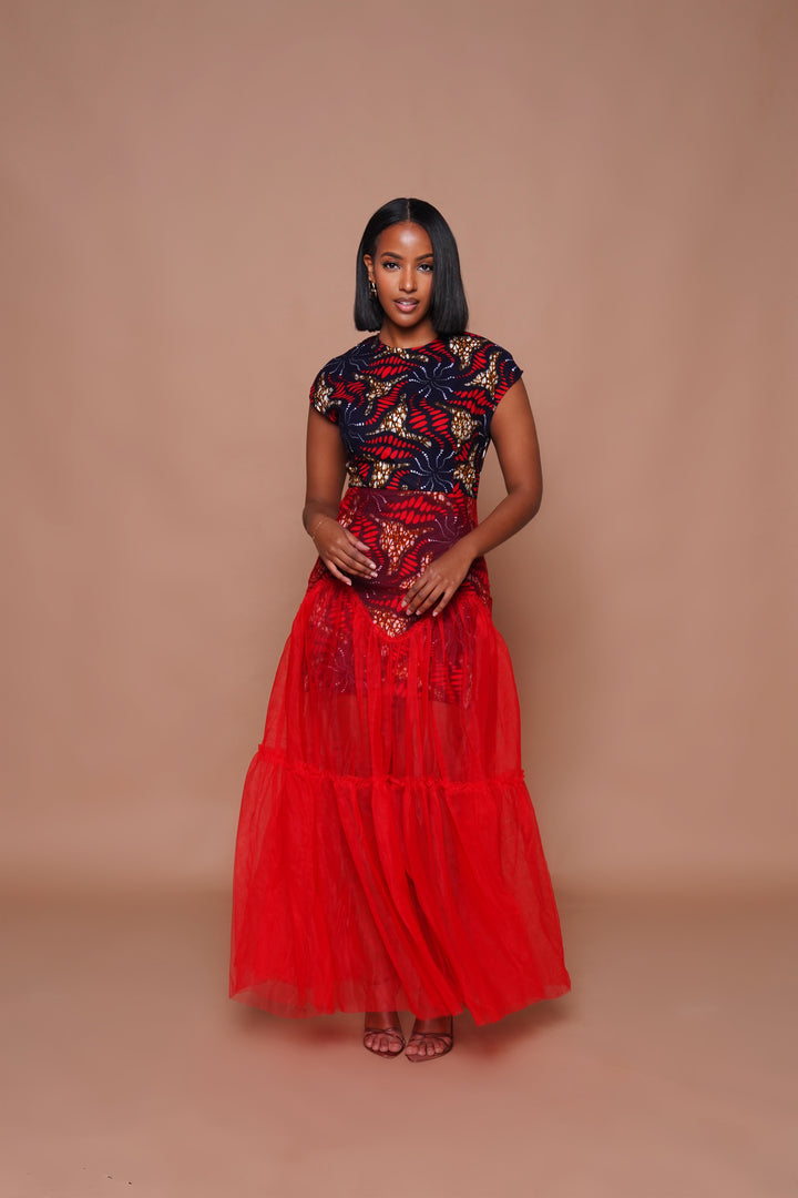 African Clothes - AMARA Maxi Tulle Dress | Lili Creation