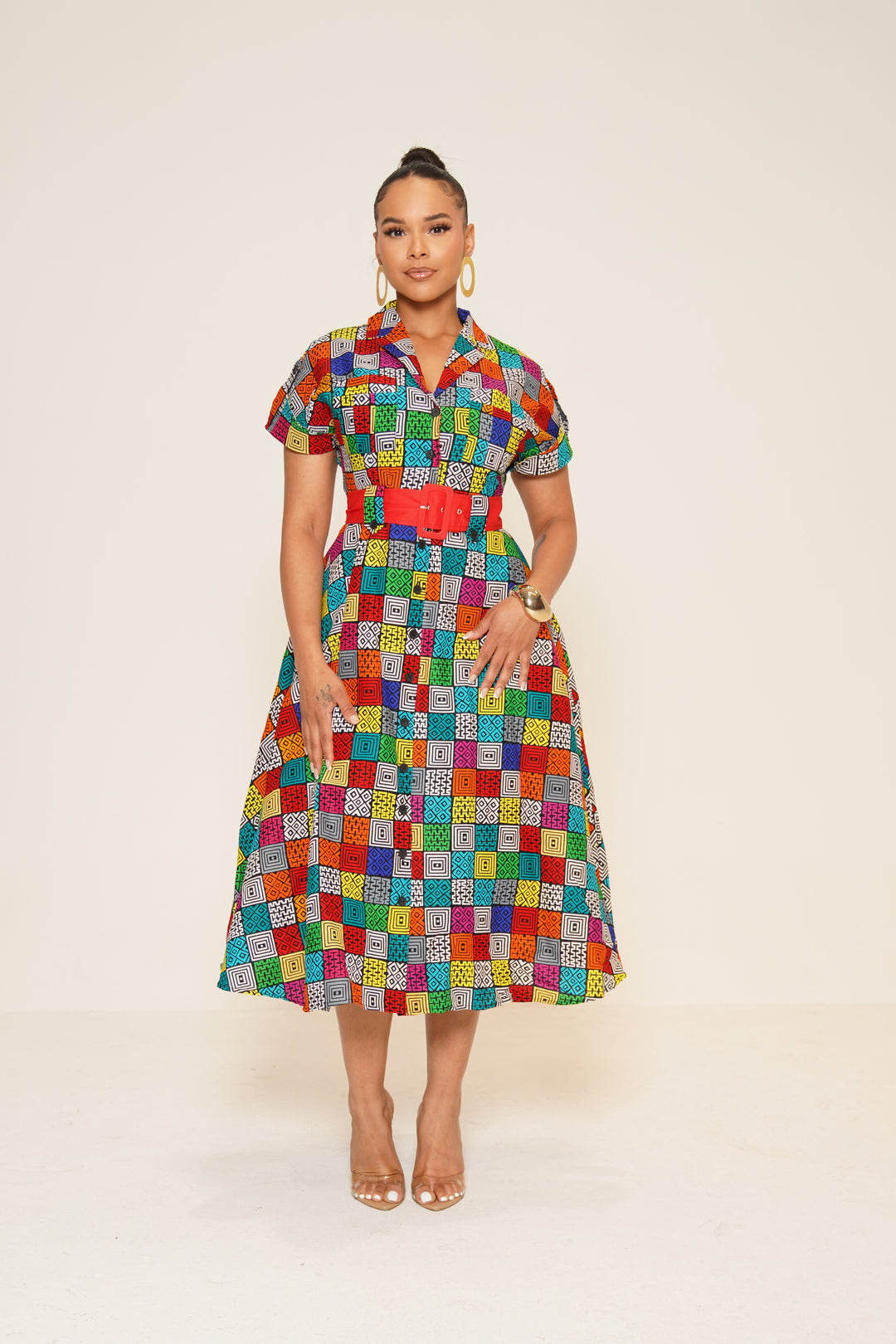 MAZIE BELTED ANKARA MIDI DRESS Lili Creation